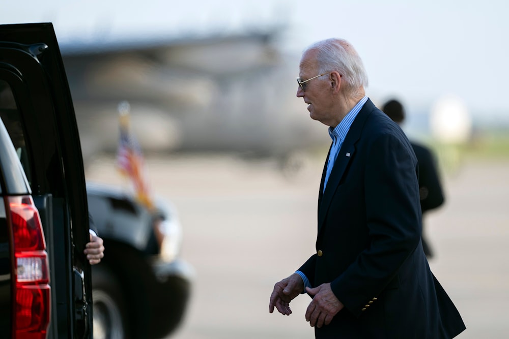 President Joe Biden arrives at Delaware Air National Guard Base in New Castle, Del., on July 5, 2024. (AP)