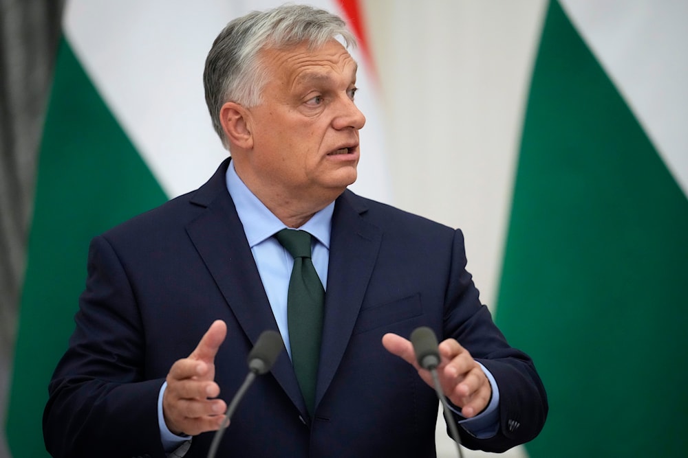 Hungarian Prime Minister Viktor Orban attends a joint news conference with Russian President Vladimir Putin following their talks in the Kremlin in Moscow, Russia, on July 5, 2024.(AP)