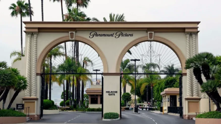 The main gate to Paramount Studios is seen on Melrose Avenue in Los Angeles, July 8, 2015. (AP)