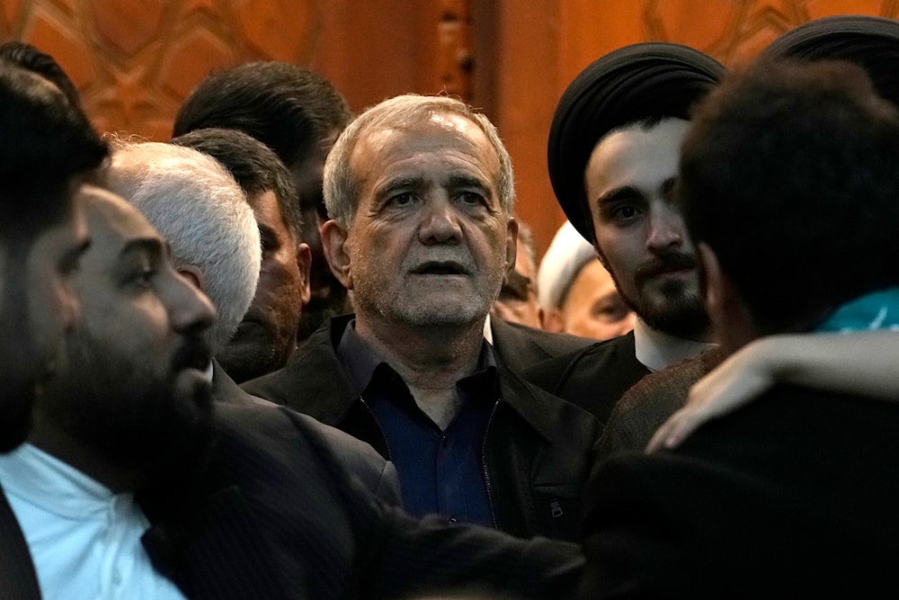 Iran's President-elect Masoud Pezeshkian arrives to attend a meeting at the shrine of the late revolutionary leader Ayatollah Khomeini, Tehran, Iran, Saturday, July 6, 2024. (AP)