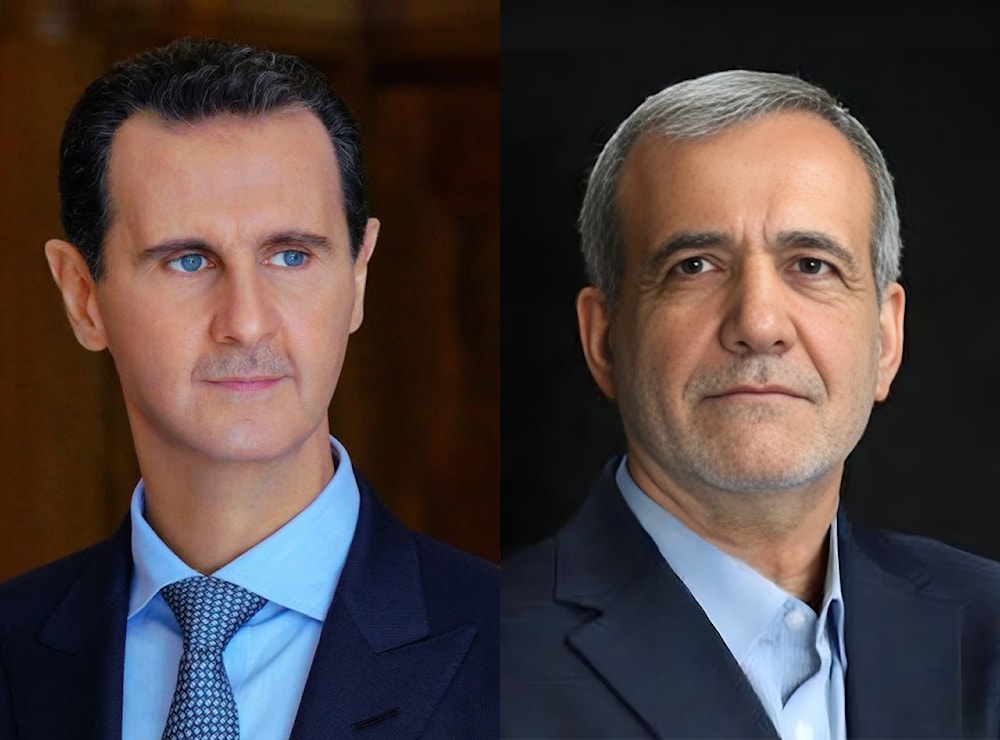 Collage of Syrian President Bashar el-Assad and Iranian President Massoud Pezeshkian published by the Syrian Presidency. (@Presidency_Sy)