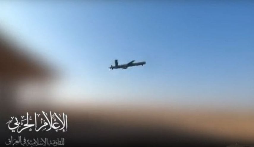 A screengrab from a video shared by the Islamic Resistance in Iraq showing the launch of an attack drone. (Military media)