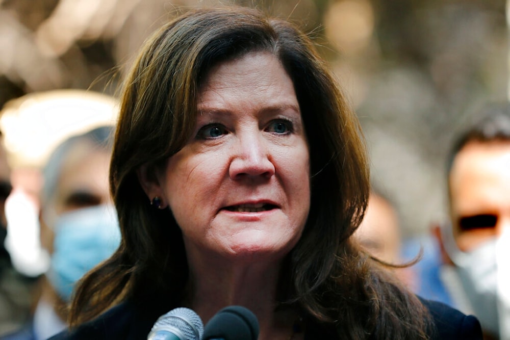 Former US Ambassador to Lebanon Dorothy Shea delivers a speech on Thursday, Feb. 11, 2021. (AP)