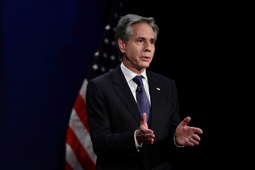 U.S. Secretary of State Antony Blinken speaks during a conversation on Advancing Security and Prosperity in the Indo-Pacific Region with Singapore's Ambassador-at-Large Chan Heng Chee at the Asian Civilisations Museum in Singapore, on July 31, 2024. (AP)