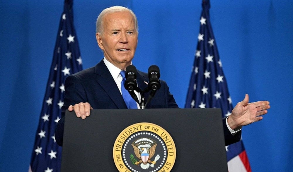 US President Joe Biden speaks during a press conference at the close of the 75th NATO Summit at the Walter E. Washington Convention Center in Washington, DC on July 11, 2024. (AFP)