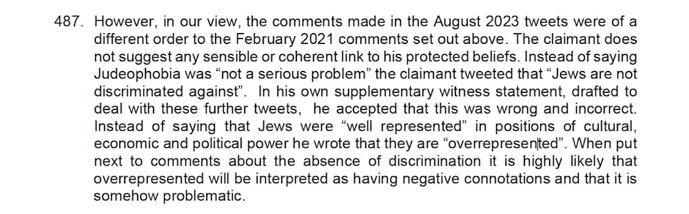 Dr. David Miller vs University of Bristol, Employment Tribunal, Reserved Judgment Case Number: 1400780/2022 5 February 2024. p.99.