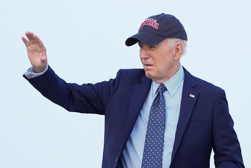 President Joe Biden boards Air Force One at Philadelphia International Airport, in Philadelphia, Friday, Aug. 16, 2024 on his way to Hagerstown, Md. (AP)