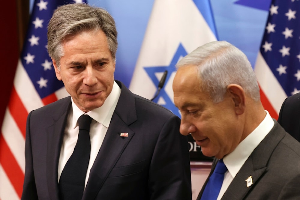 US Secretary of State Antony Blinken and Israeli occupation Prime Minister Benjamin Netanyahu give a joint press conference, on Monday, Jan. 30, 2023 in al-Quds, occupied Palestine. (AP)