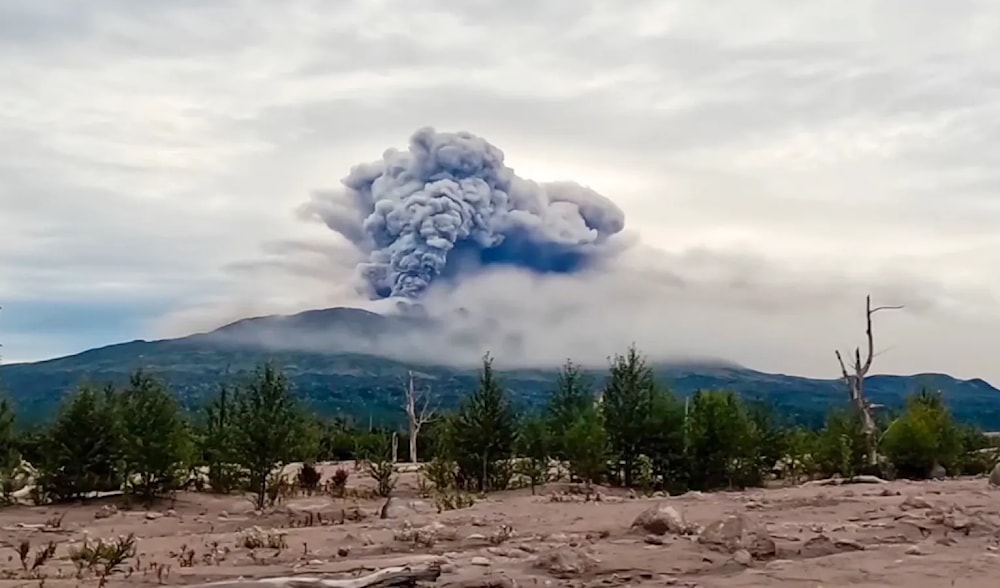 Eruption of the Shiveluch volcano in Kamchatka Peninsula, about 500 km from Petropavlovsk-Kamchatsky, Russia on August 18, 2024. (AP)