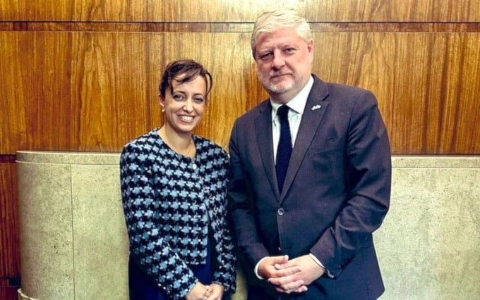 On August 8, Scottish External Affairs Secretary Angus Robertson meets with Daniela Grudsky, Israeli ambassador to the UK (AP)