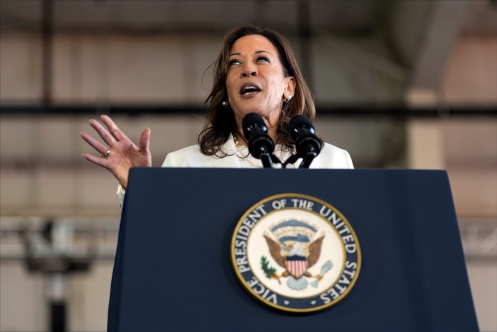 Vice President and Democratic frontrunner Kamala Harris speaks at a campaign rally on August 7,2024, in Romulus, Mich. (AP)