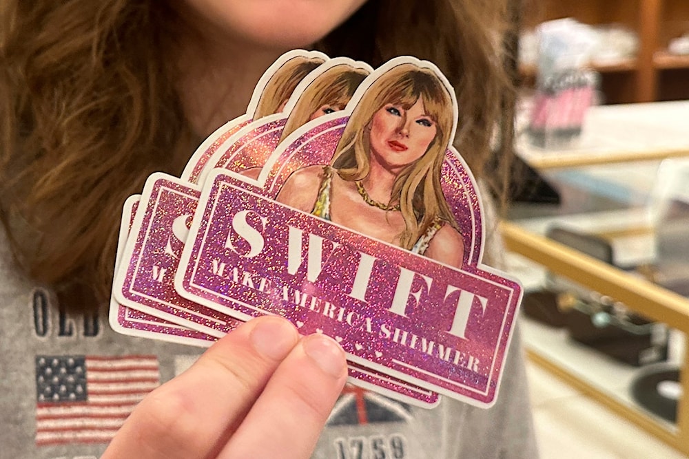 Stickers with a picture of Taylor Swift and the words 