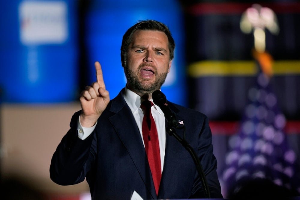 Republican vice presidential nominee Sen. JD Vance, R-Ohio, speaks at a campaign rally, Monday, Aug. 19, 2024, at DiSorb Systems, Inc. in Philadelphia. (AP Photo/Chris Szagola)