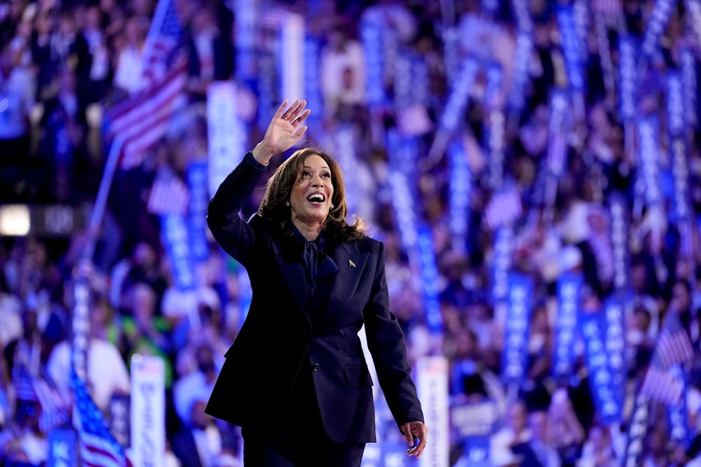 Democratic presidential nominee Vice President Kamala Harris during the Democratic National Convention Thursday, Aug. 22, 2024, in Chicago. (AP)