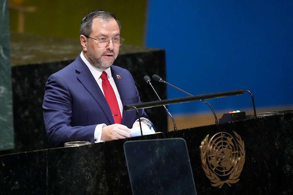 enezuela's Foreign Minister Yvan Gil Pinto addresses the 78th session of the United Nations General Assembly, September 23, 2023. (AP)