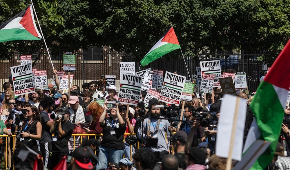 Pro-Palestinian protesters in Union Park prepare to march before the start of the Democratic National Convention (DNC) in Chicago, Illinois, August 19, 2024. (AFP)