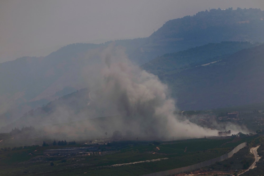 Smoke rises from an Israeli airstrike on Kfar Kila, a Lebanese border village with Israel in south Lebanon, as it seen from Marjayoun town in south Lebanon, Monday, Aug. 26, 2024. (AP)