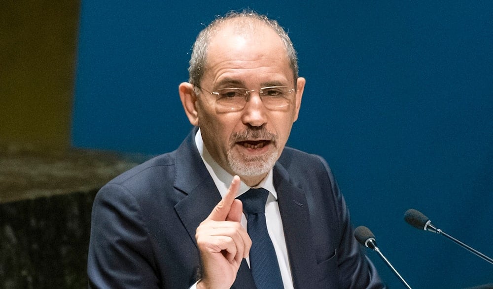 Jordan's Foreign Minister Ayman Safadi speaks at the UN General Assembly at United Nations headquarters in New York City on October 26, 2023. (AFP)