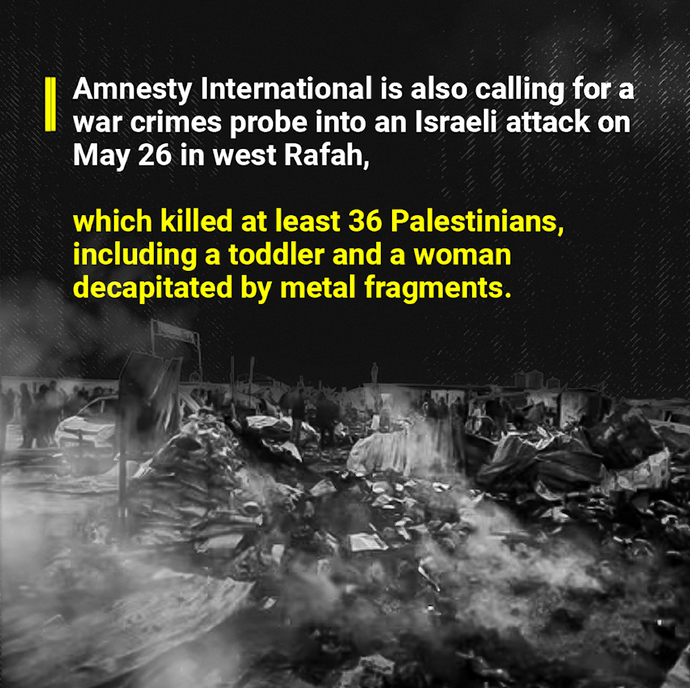 Amnesty calls for war crimes investigation into 'Israel's' attacks on tent camp in Gaza