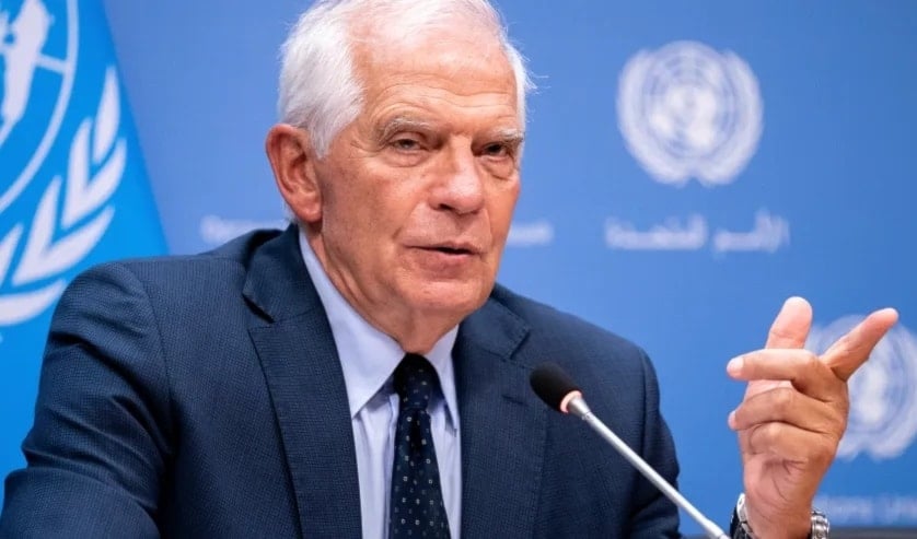 European Union Foreign Policy Chief Josep Borrell speaks during a press conference at the UN headquarters on September 21, 2022. (AP)