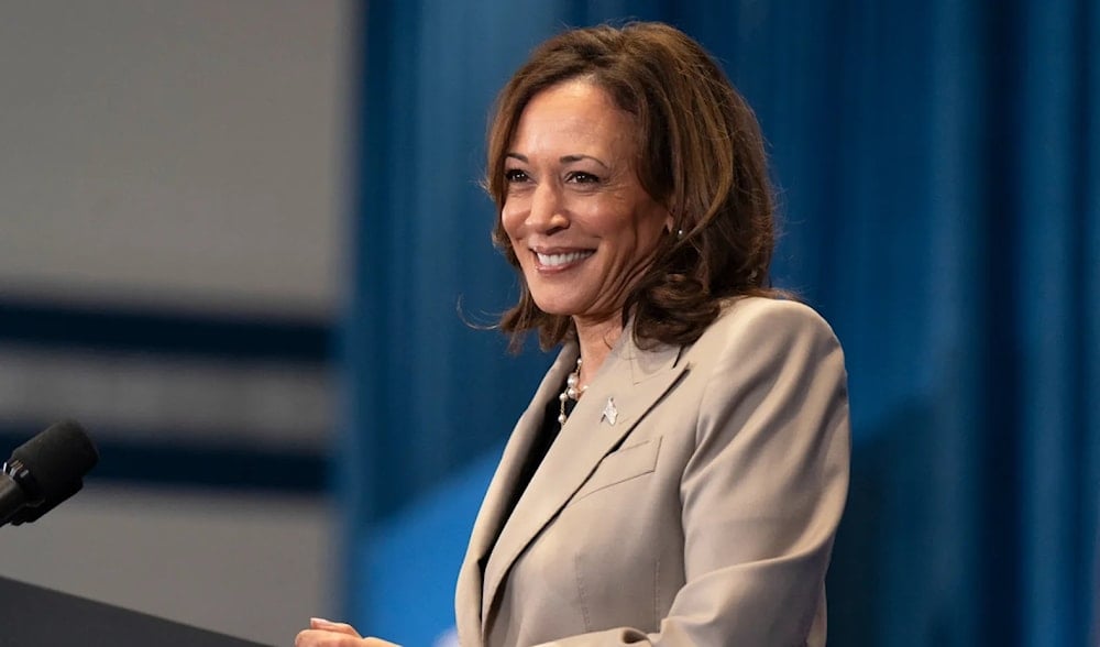 Vice President Kamala Harris speaks during a campaign event in Fayetteville, North Carolina, on July 18, 2024. (AFP)