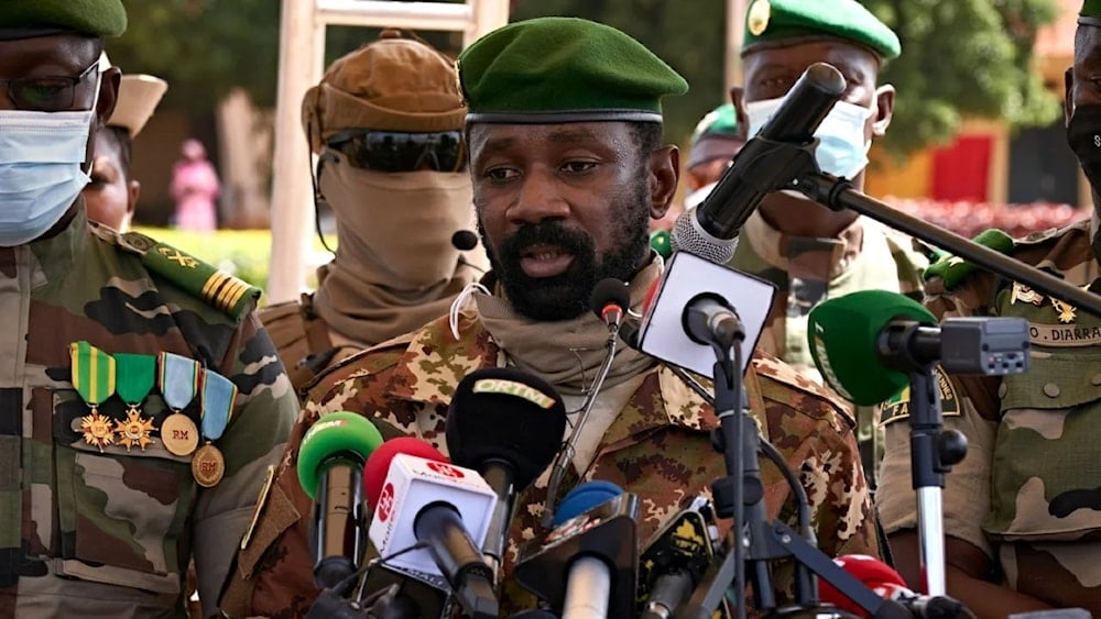 Colonel and interim president Assimi Goita speaks at a ceremony marking the 60th anniversary of Mali's independence in Bamako on September 22, 2020. (AFP)