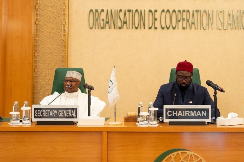 Secretary General of the Organization of Islamic Cooperation, Hussein Ibrahim Taha, during the opening session of the meeting discussing the crimes of the occupation in Gaza, August 7, 2024. (Social media)