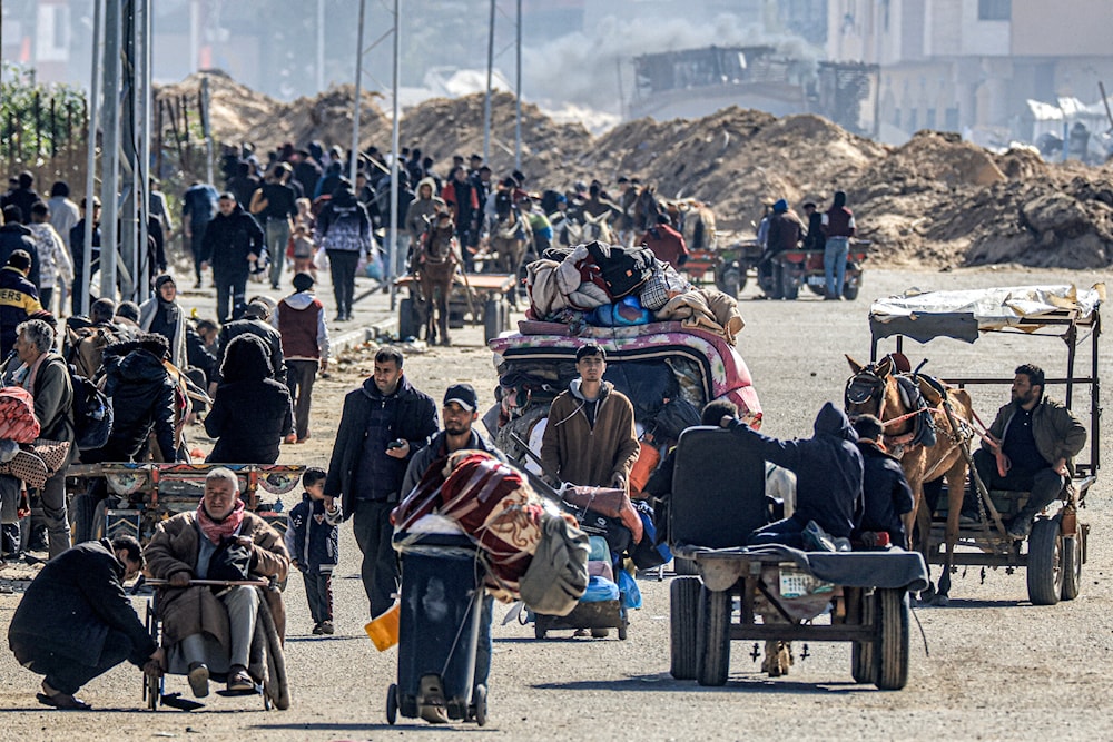 Forcibly displaced Palestinians from Khan Younis in the southern Gaza Strip on January 30, 2024 (AFP)