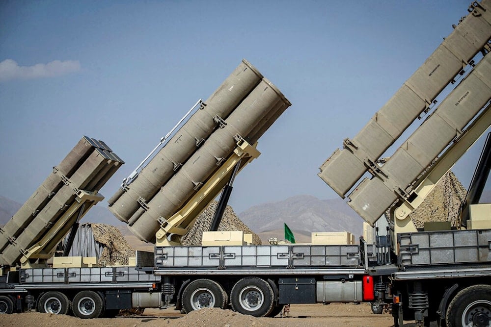 This photo provided by the Islamic Revolution Guard's ground force on Monday, Oct. 17, 2022, shows missile systems in a maneuver in northwestern Iran (IRGC)