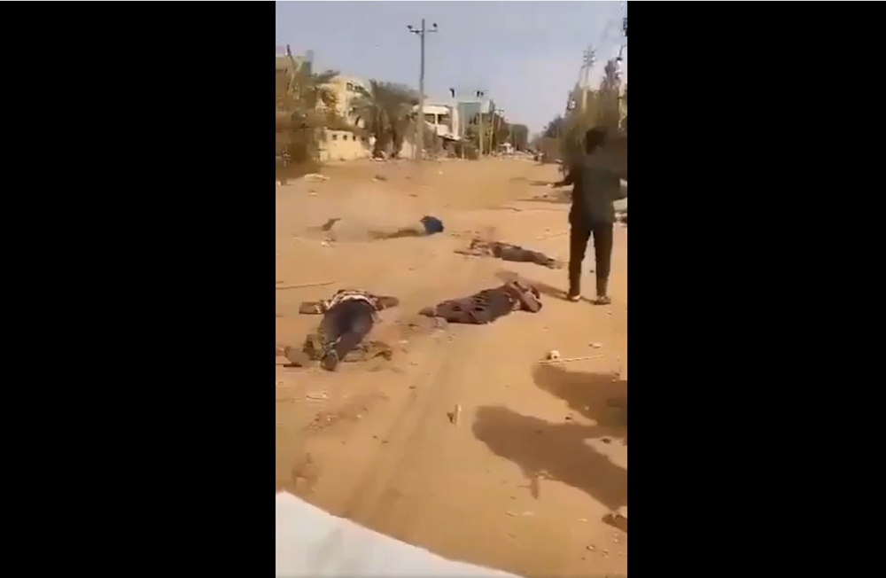 Screengrab from an undated video showing alleged RSF fighters executing Sudanese men (Social media)