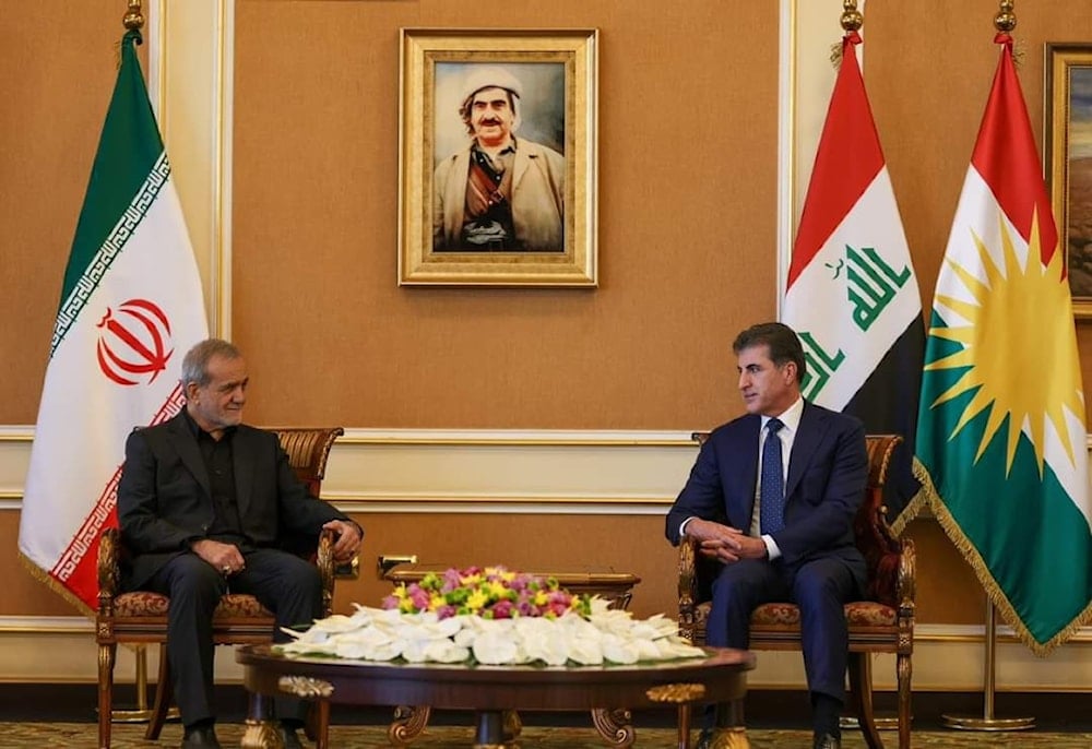 Iraqi Kurdistan Region President Nechirvan Barzani welcomes Iranian President Massoud Pezeshkian to Erbil in Erbil, Iraqi Kurdistan Region on September 12, 2024. (Social media)