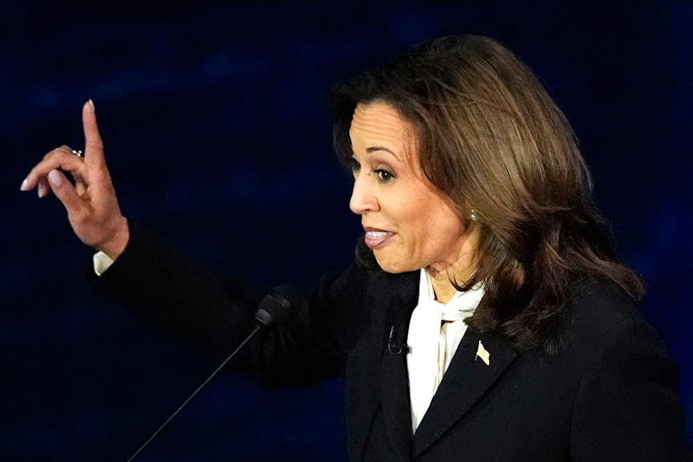 Democratic presidential nominee Vice President Kamala Harris speaks during a presidential debate with Republican presidential nominee former President Donald Trump in Philadelphia, Tuesday, September 10, 2024 (AP)