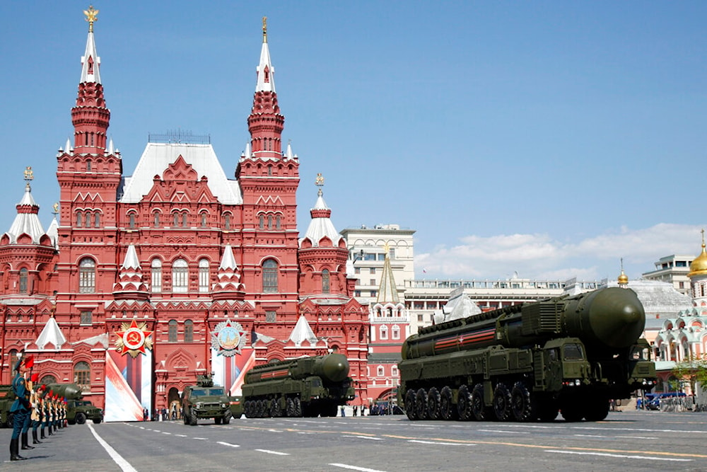 Russian ICBM missile launchers move during the Victory Day military parade marking 71 years after the victory in WWII in Red Square in Moscow, Russia, May 9, 2016 (AP)