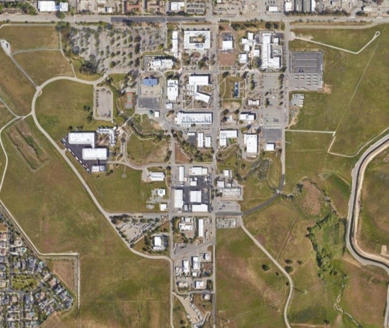 Satellite image of the Sandia campus in California, where scientists study pathogens and conduct research to 