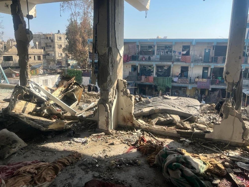 Israel bombed a school in Nuseirat which was being used as a polio vaccination centre, killing UNRWA staff and several forcibly displaced Palestinians on September 13, 2024. (@UNRWA / X)