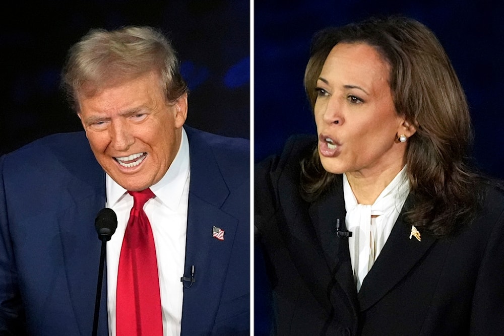 This combination of photos shows Republican presidential nominee former President Donald Trump, and Democratic nominee VP Kamala Harris during a presidential debate in the US on Sept. 10, 2024. (AP)