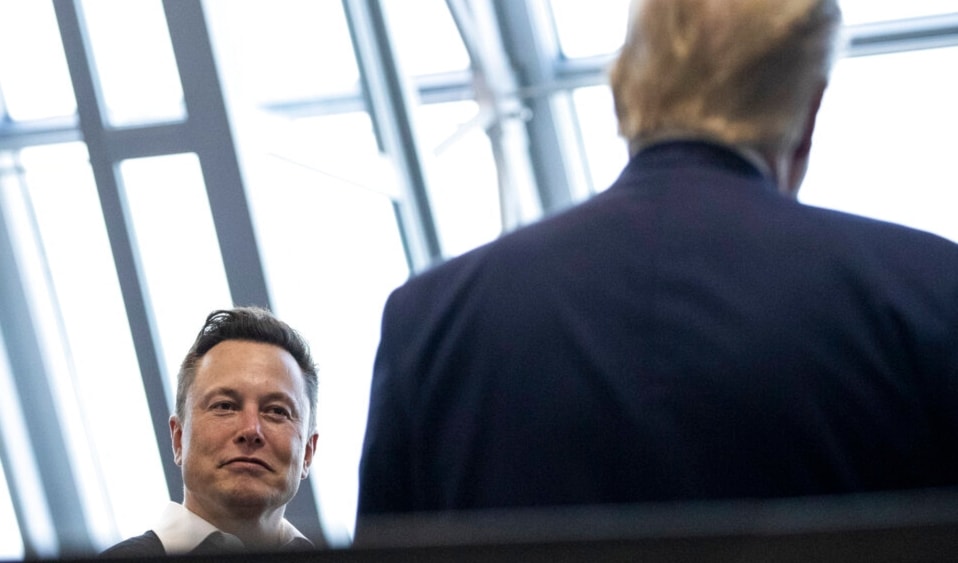 Elon Musk talks with then US President Donald Trump after viewing the SpaceX flight to the International Space Station, at Kennedy Space Center, United States of America, May 30, 2020. (AP)