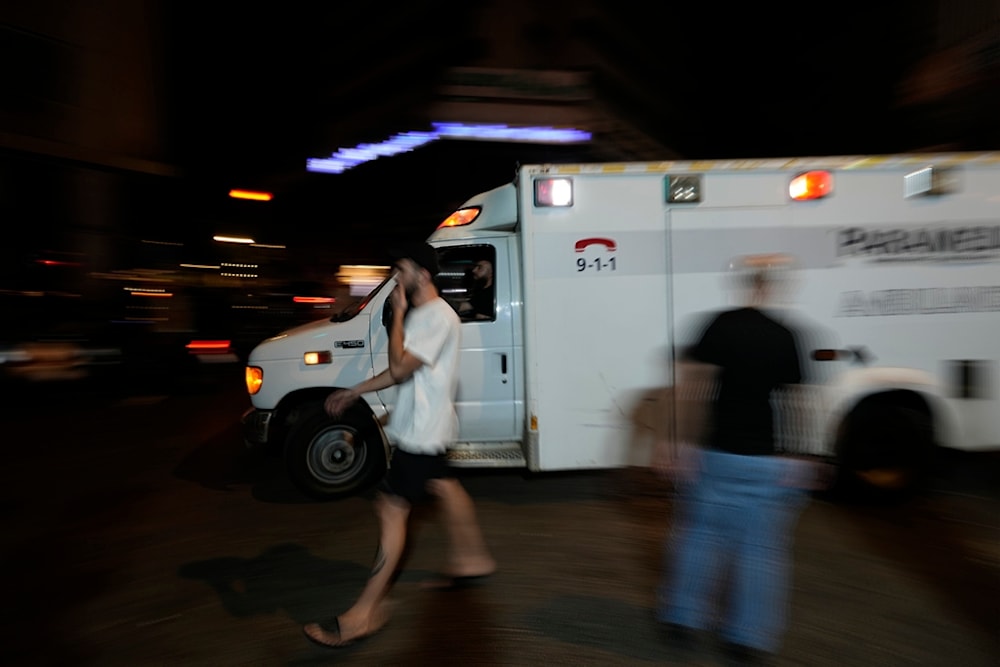 An ambulance carries wounded people whose handheld pager exploded, arrived at the American University hospital in Beirut, Lebanon, Tuesday, Sept. 17, 2024. (AP)