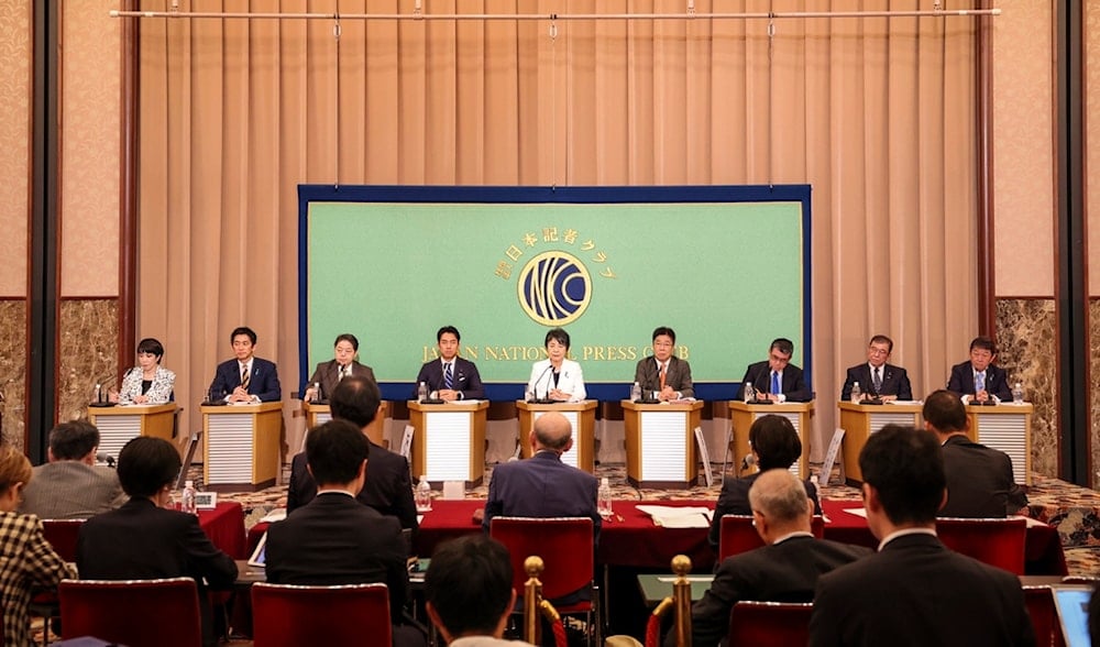 Candidates for Japan's ruling Liberal Democratic Party's (LDP) presidential election take part in a debate at the Japan National Press Club in Tokyo on September 14, 2024. (AP)