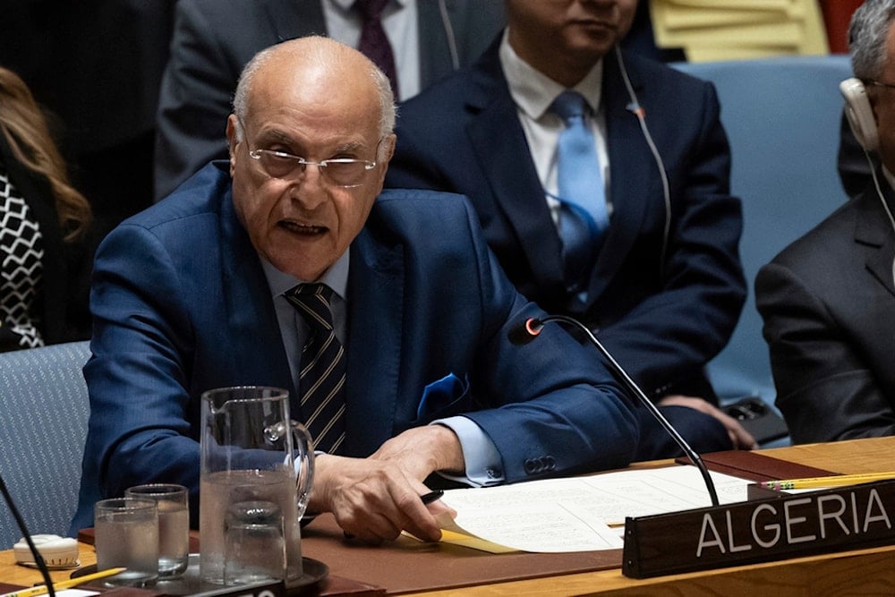 Algeria's Minister of Foreign Affairs and National Community Abroad Ahmed Attaf speaks during a Security Council meeting at the United Nations headquarters, Thursday, April 18, 2024. (AP)