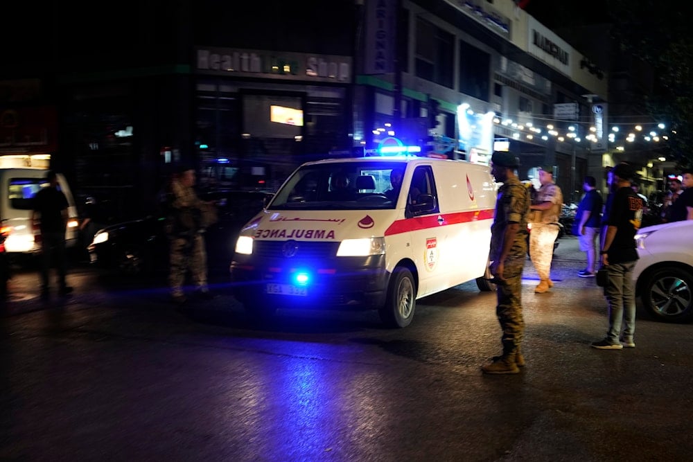 An ambulance carrying wounded people whose handheld pager exploded arrives outside at the American University hospital, in Beirut, Lebanon, on September 17, 2024. (AP)