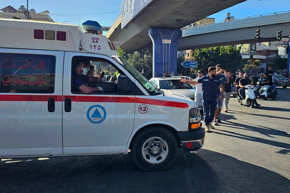 An ambulance carries wounded people whose handheld pager exploded in Israeli terror attack, in Beirut, Lebanon, Tuesday, Sept. 17, 2024. (AP)