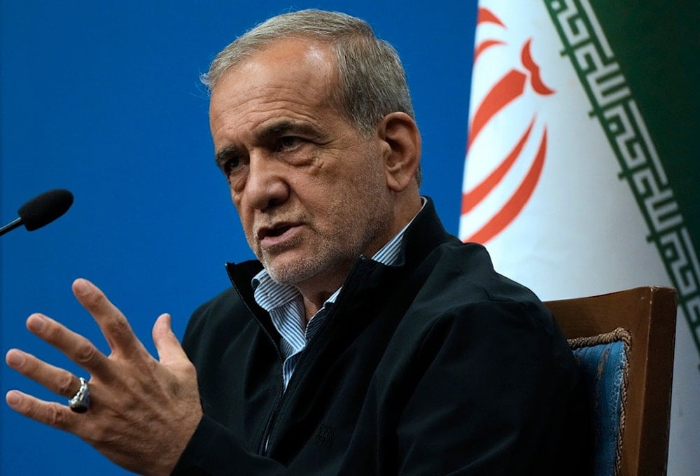 Iranian President Masoud Pezeshkian speaks during his press conference in Tehran, Iran, Monday, Sept. 16, 2024. (AP Photo/Vahid Salemi)