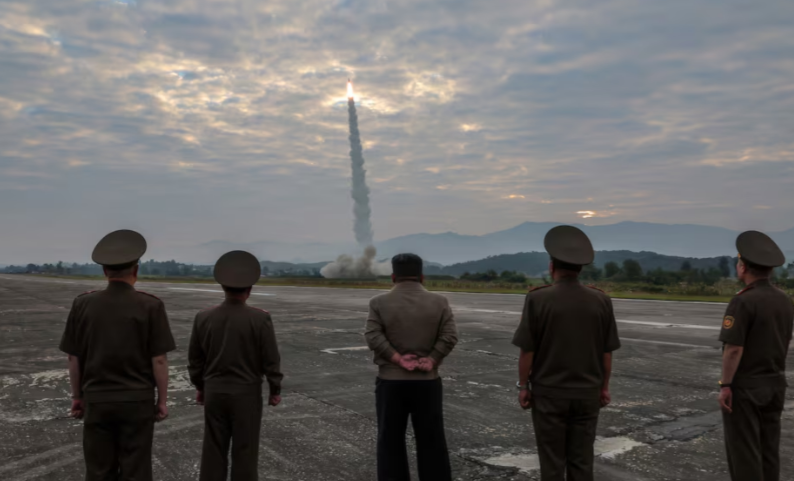 DPRK leader Kim Jong-un looks on during the test of what KCNA described as a new tactical ballistic missile, in this picture obtained on September 19, 2024, in DPRK. (KCNA )