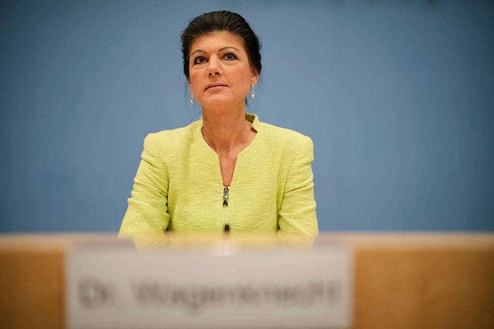 German politician Sahra Wagenknecht arrives for a news conference to announce the founding of Sahra Wagenknecht Alliance party in Berlin, Germany, Oct. 23, 2023. (AP Photo/Markus Schreiber, File)