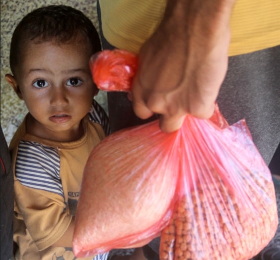 An UNRWA school-turned-shelter in Deir Al-Balah, distributing food to forcibly displaced families on September 17, 2024. (UNRWA)