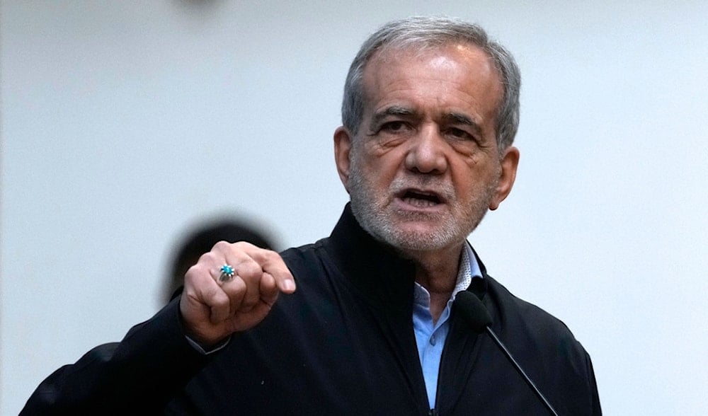 Iranian President Masoud Pezeshkian speaks during the 38th International Islamic Unity Conference in Tehran, Iran, Thursday, Sept. 19, 2024. 