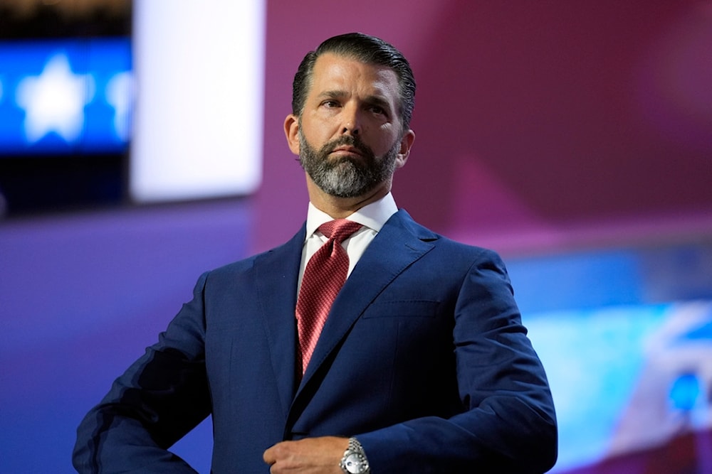 Donald Trump Jr., prepares to speak on third day of the Republican National Convention at the Fiserv Forum, Wednesday, July 17, 2024, in Milwaukee. (AP Photo/Evan Vucci)