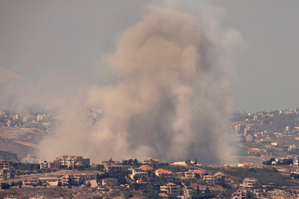 Smoke rises from Israeli airstrikes in the southern village of Haboush, Nabatieh district, seen from Marjayoun, Lebanon, Wednesday, Sept. 25, 2024. (AP)