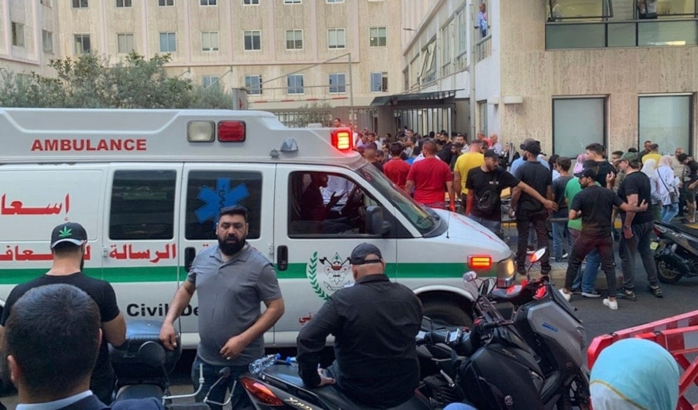 People gathered outside the American University hospital after the arrival od Lebanese 17,2024.who were wounded by exploded handheld pagers in Beirut, Lebanon on September 17,2024. (AP)